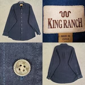 King Ranch Shirt Men's Long Sleeve Corduroy Button Up Blue Size Large Tall LT